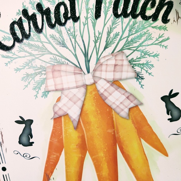 Hand Crafted Easter Fabric Rag Wreath, Pink & Purple, Carrot Patch Sign, 18" - Picture 7 of 11